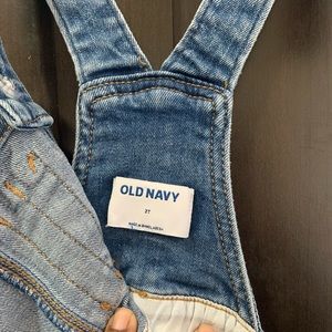 Two old navy toddler girls Jean overall dresses